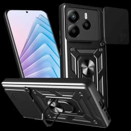 Capa de Armadura Militar para Xiaomi Redmi Note 14 4G com Proteção de Câmara, Suporte Metálico e Anel Preto