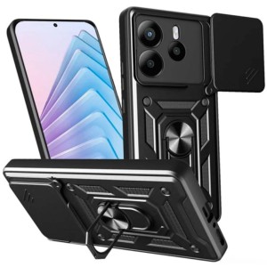 Funda Armadura Militar para Xiaomi Redmi Note 14 5G con Protección de Cámara, Soporte Metálico y Anillo Negro