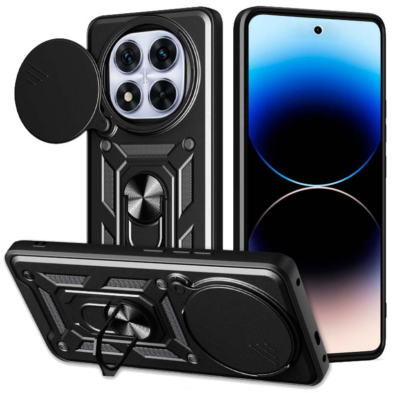 Coque d'armure militaire pour Xiaomi Redmi Note 14 Pro 5G / Poco X7 5G avec protection de l'appareil photo, support métallique et anneau Noir - Ítem