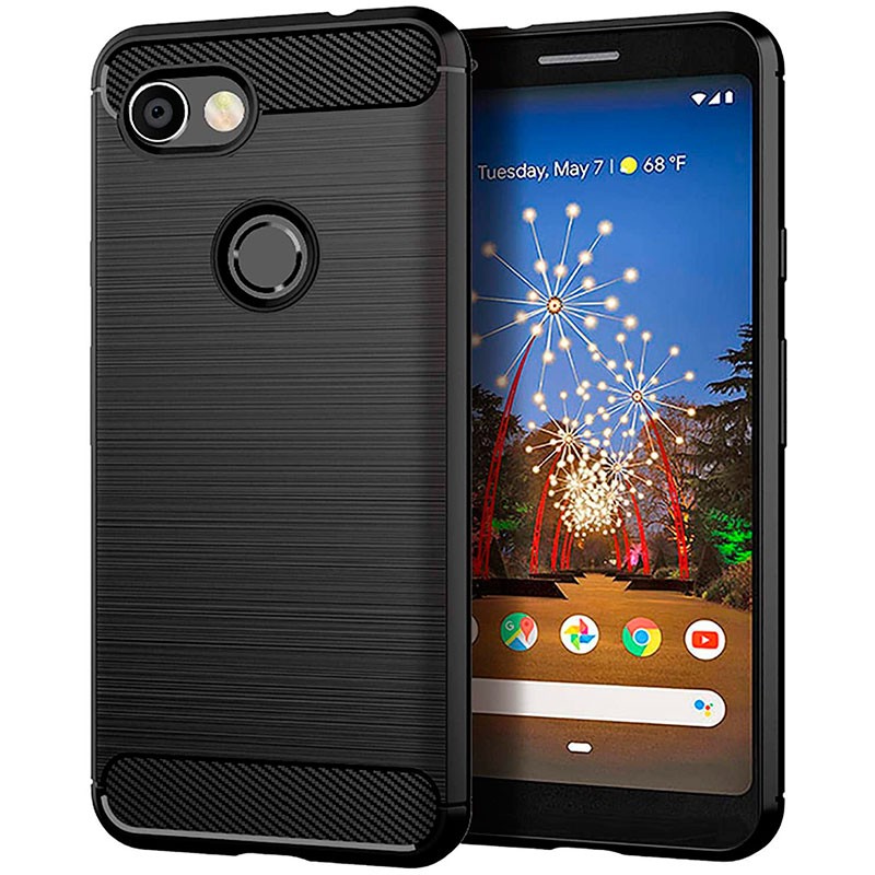 For Google Pixel 3a XL Case Carbon Fibre Cover & Glass Screen Protector 