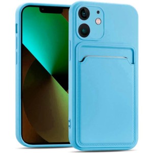 Coque en silicone bleu clair avec porte-cartes pour iPhone 11