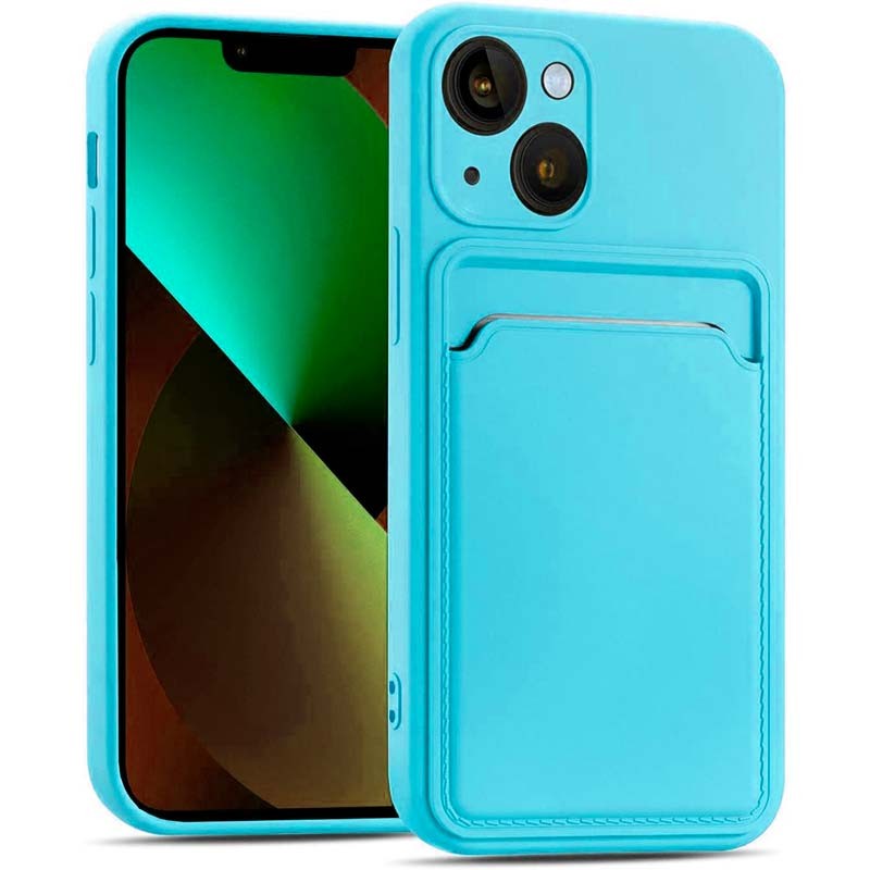 Capa de silicone azul claro com carteira para iPhone 14 Plus - Item