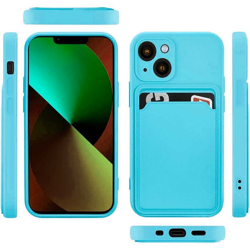 Capa de silicone azul claro com carteira para iPhone 14 Plus - Item1