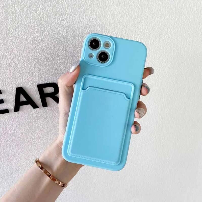 Capa de silicone azul claro com carteira para iPhone 14 Plus - Item5