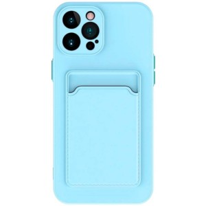 Capa de silicone azul claro com carteira para iPhone 14 Pro
