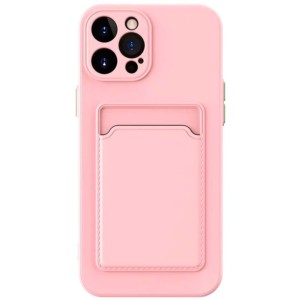 Capa de silicone rosa com carteira para iPhone 14 Pro