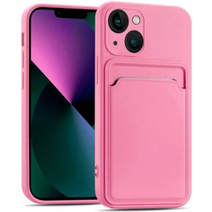 Coque en silicone rose avec porte-cartes pour iPhone 14 Plus