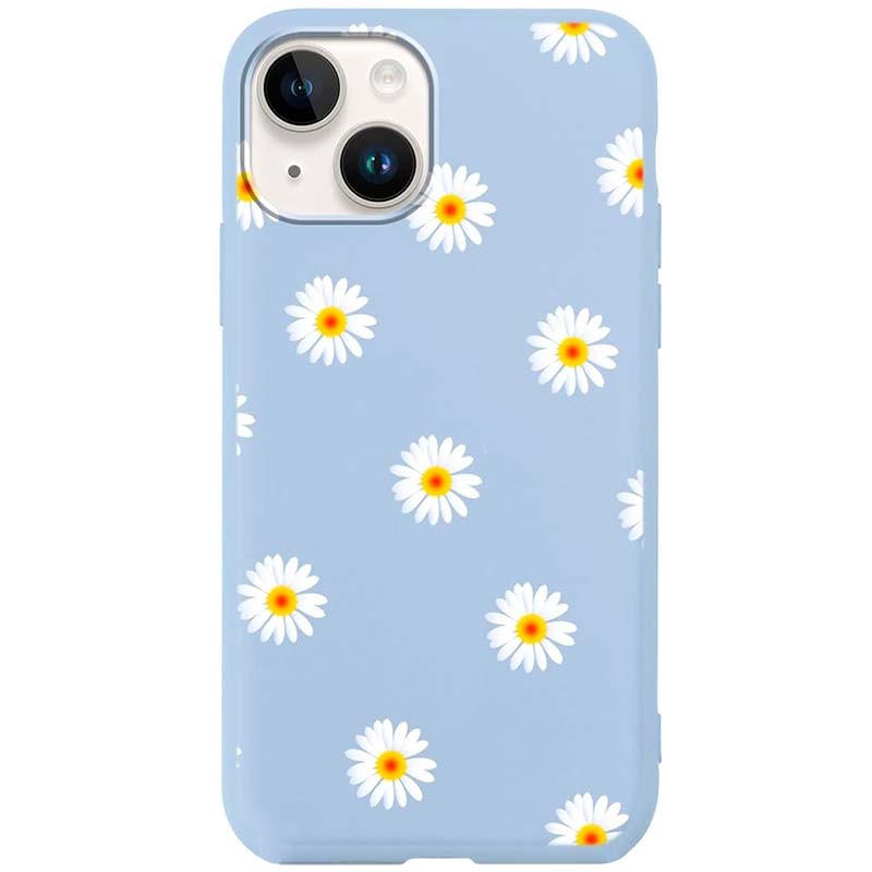 Coque en silicone bleu clair avec motif de marguerites pour iPhone 14 - Ítem