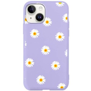 Capa de silicone lilás com estampado de margaritas para iPhone 14 Plus