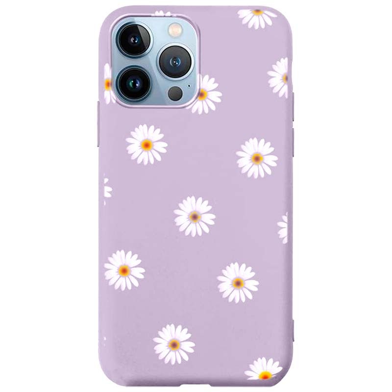 Capa de silicone lilás com estampado de margaritas para iPhone 14 Pro - Item