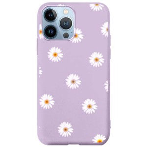 Funda de silicona lila con estampado de margaritas para iPhone 14 Pro