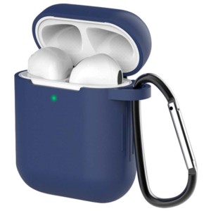 Capa de silicone com Mosquetão para Apple Airpods V2 Azul Escuro