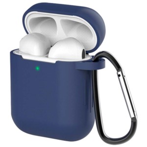 Housse en Silicone avec Mousqueton pour Apple Airpods V2 Bleu Foncé