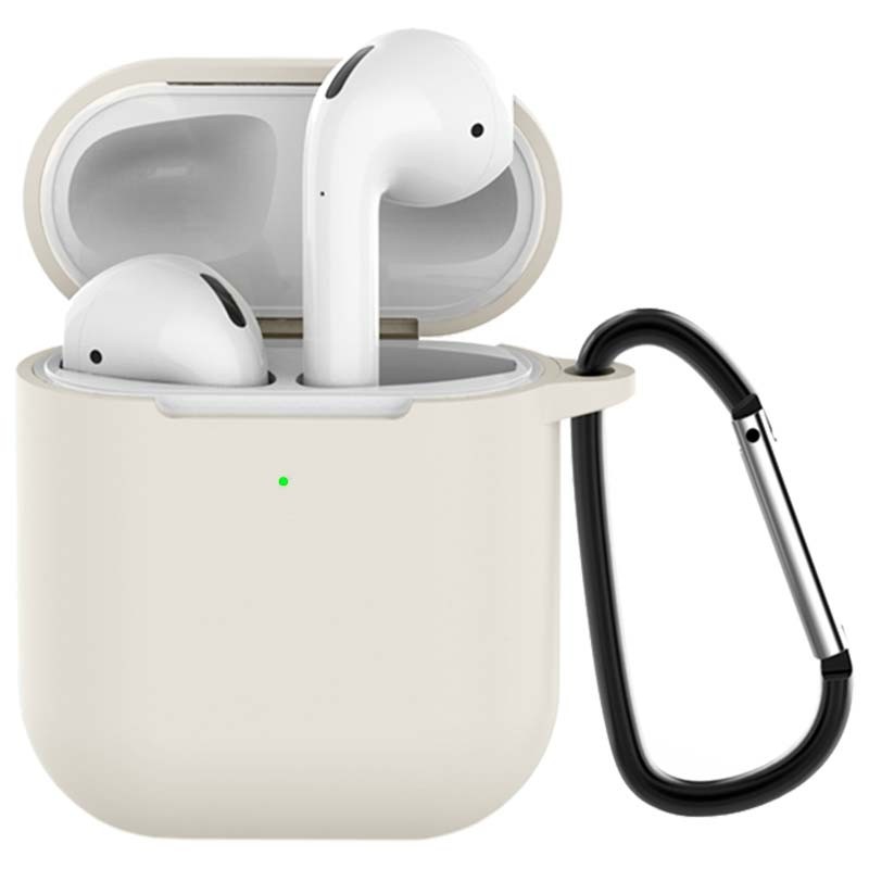 Funda de silicona con Mosquetón para Apple Airpods V2 Beige - Ítem1