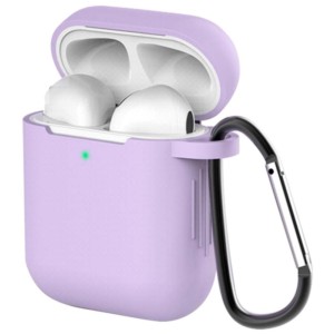 Housse en Silicone avec Mousqueton pour Apple Airpods V2 Lilas