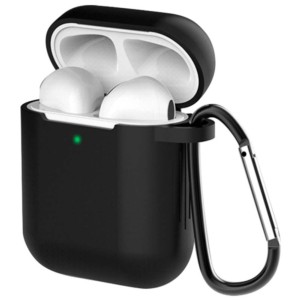 Capa de silicone com Mosquetão para Apple Airpods V2 Preto