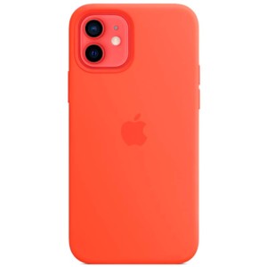 Funda de silicona naranja eléctrico con MagSafe para iPhone 12