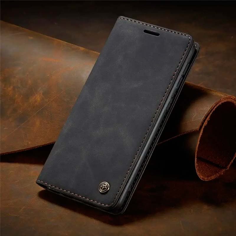 Fotografia real da Capa preta Magnetic Wallet tipo livro para Xiaomi Redmi Note 13 Pro+ 5G