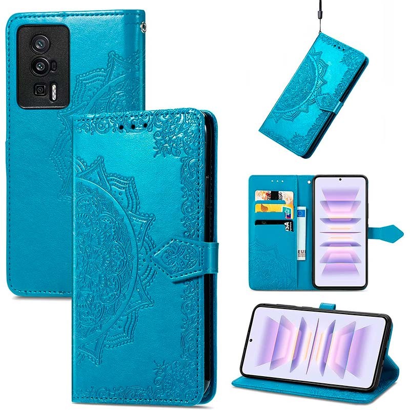 Capa azul Mandala tipo livro para Xiaomi Poco F5 Pro - Item2