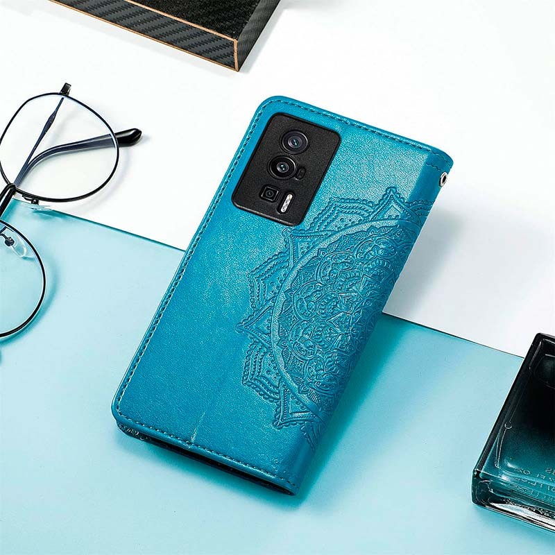 Capa azul Mandala tipo livro para Xiaomi Poco F5 Pro - Item4