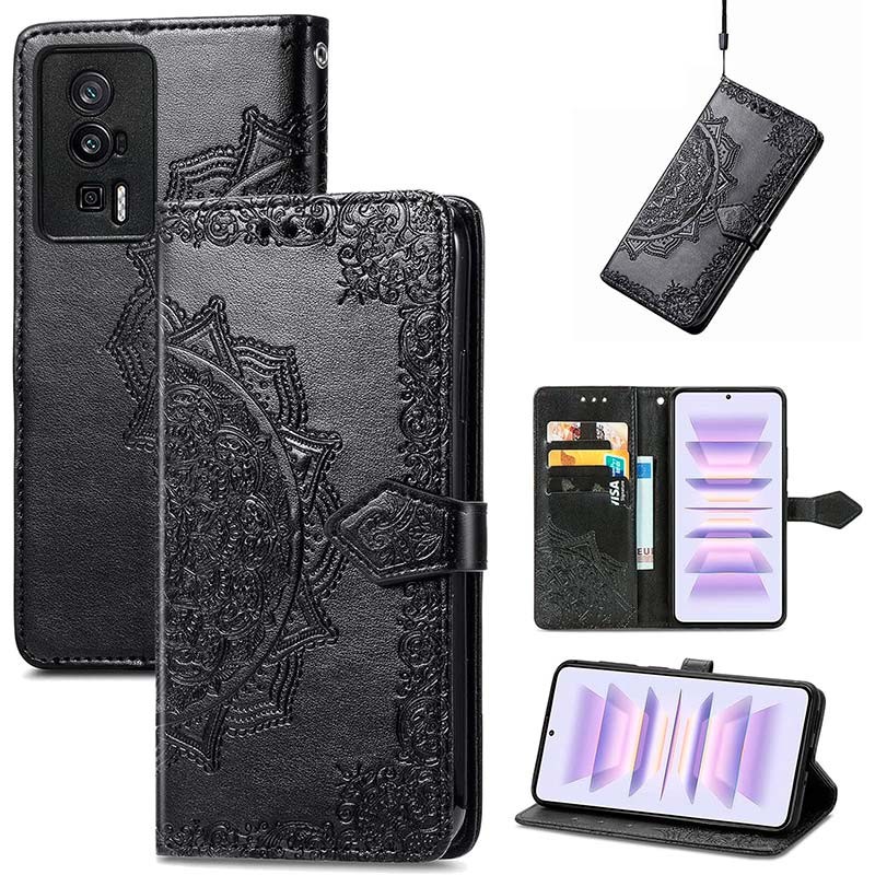 Capa preta Mandala tipo livro para Xiaomi Poco F5 Pro - Item2