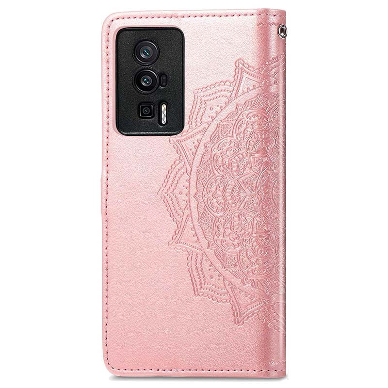 Capa rosa Mandala tipo livro para Xiaomi Poco F5 Pro - Item1