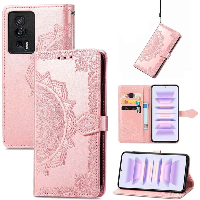 Capa rosa Mandala tipo livro para Xiaomi Poco F5 Pro - Item2