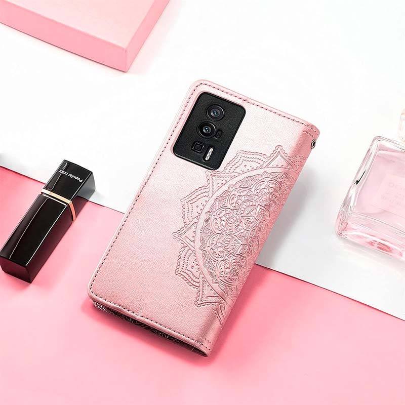 Capa rosa Mandala tipo livro para Xiaomi Poco F5 Pro - Item4