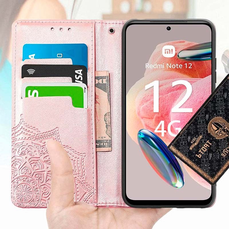 Capa rosa Mandala tipo livro para Xiaomi Redmi Note 12 4G - Item2