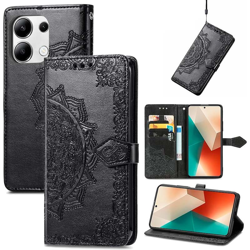 Funda negra Mandala tipo libro para Xiaomi Redmi Note 13 4G - Ítem2