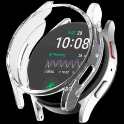 Funda PC + cristal templado para Samsung Galaxy Watch9, transparente, cubre bisel y laterales con recortes precisos, protege pantalla y botones sin añadir