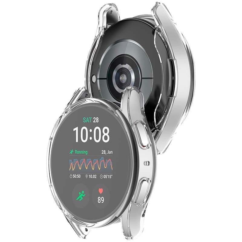 Funda PC transparente con protector de cristal templado para Samsung Galaxy Watch9; cubre bisel y botones, ajuste preciso, clara y resistente a rayones