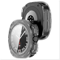 vista frontal y trasera de la Funda PC transparente + Cristal Templado Samsung Galaxy Watch Ultra 47mm