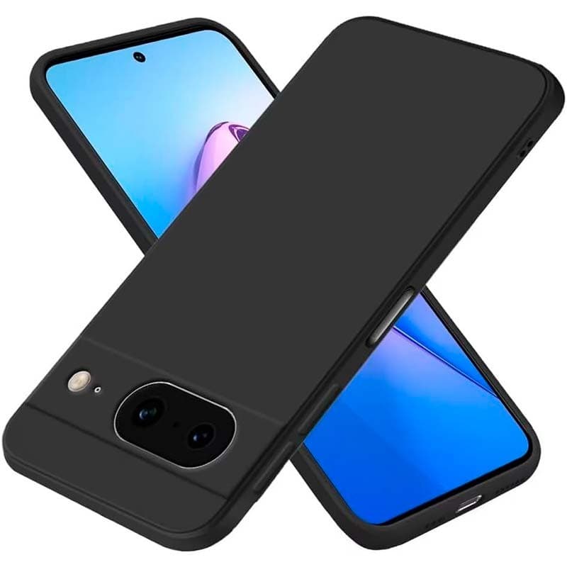 vista frontal y trasera de la Funda Square Liquid Premium negra para Google Pixel 8
