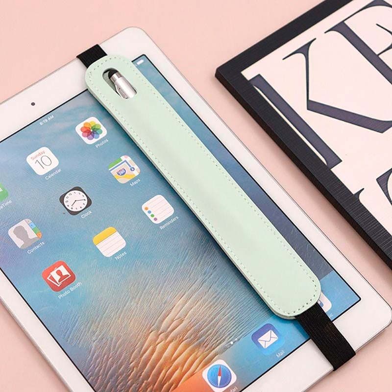 fotografía real de la Funda universal negra de cuero sintético con banda elástica para Stylus Pen