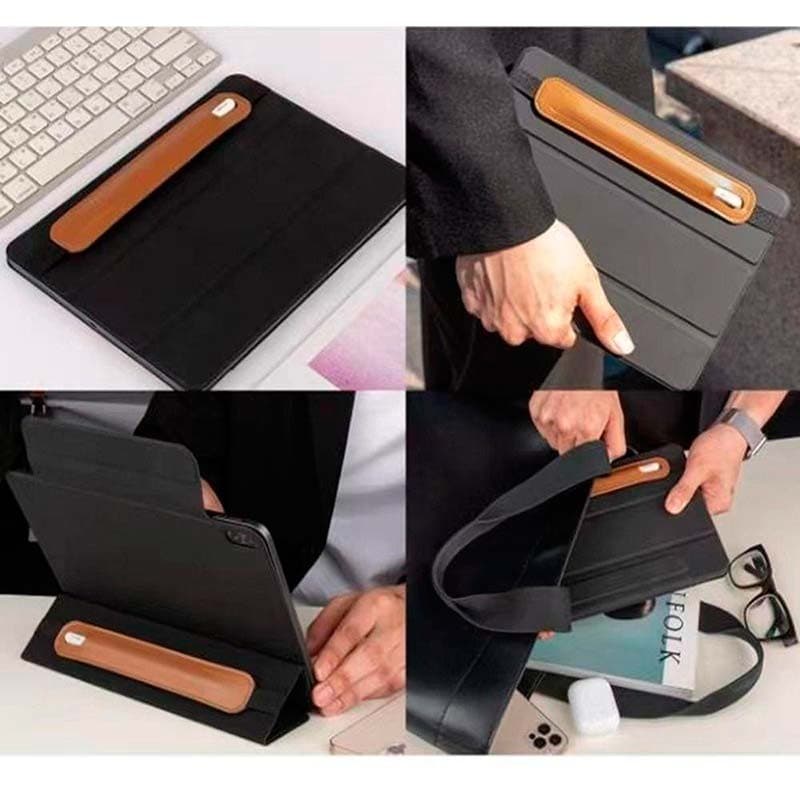 vista detallada de la Funda universal negra de cuero sintético con banda elástica para Stylus Pen