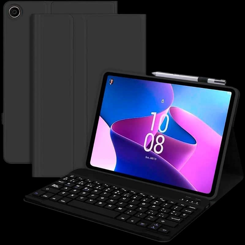 Coque clavier pour Lenovo M11 11 pouces en anglais avec rétroéclairage bleu, support pliable, étui noir magnétique et emplacement pour stylet