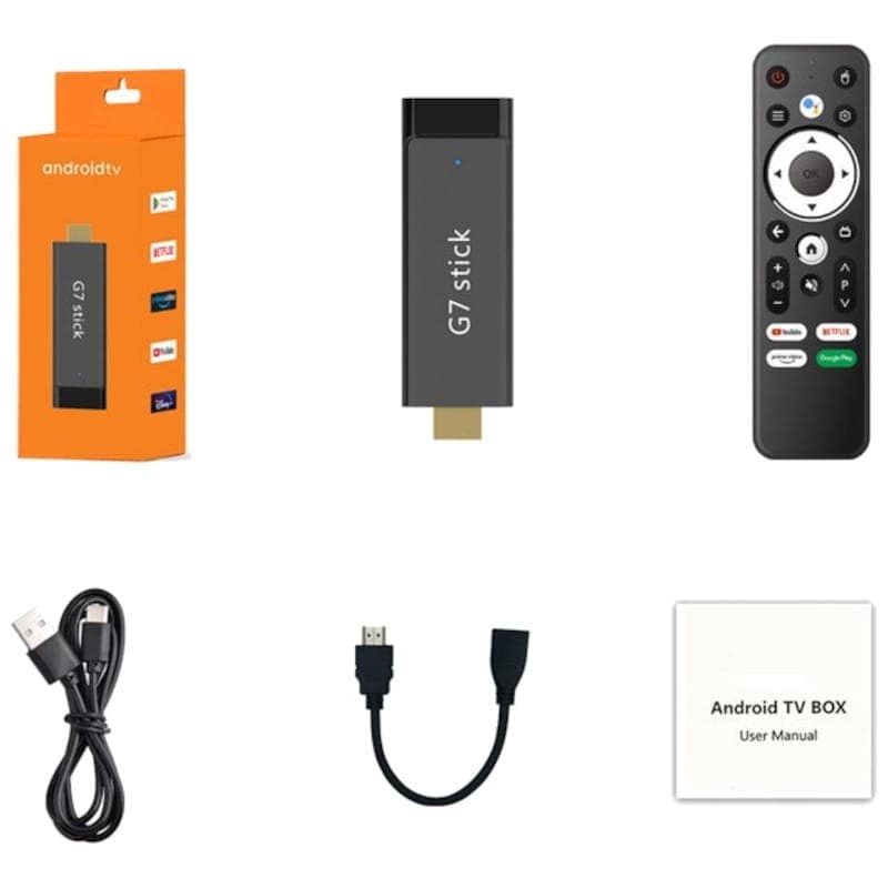 Conteúdo da caixa de G7 Stick S905Y4 2GB/16GB Dual Wifi Controle de Voz Android 11 - Android TV