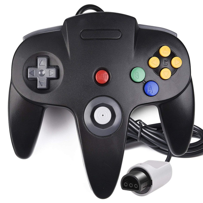 Gamepad N64 - Cor preta - Compatível com o Nintendo 64 Original - Gamepad Retro - Gamepad N64 - Conexão Original - Disponível em Cinzento, Preto, Vermelho, Azul e Verde