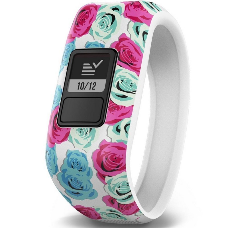 Garmin Vívofit JR Flor Branca - Branco com flores rosa e azul - Smartband Interativo - Especial para Crianças - Alvos Diários - Alertas - Controle Remoto - Sincronização de Smartphone - Robusto 5ATM
