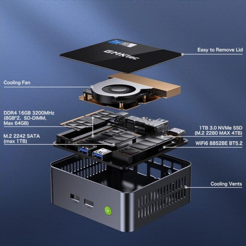 GMKtec NucBox M2 Pro Intel i7-1195G7/32GB/1TB SSD/Windows 11 Pro Gris - Mini PC - Ítem1