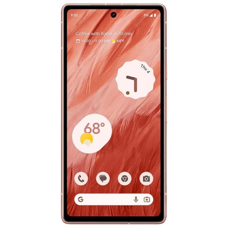 Google Pixel 7a 5G couleur corail, écran bord à bord avec poinçon central, interface Material You, bords fins, état reconditionné excellent, 8 Go 128 Go