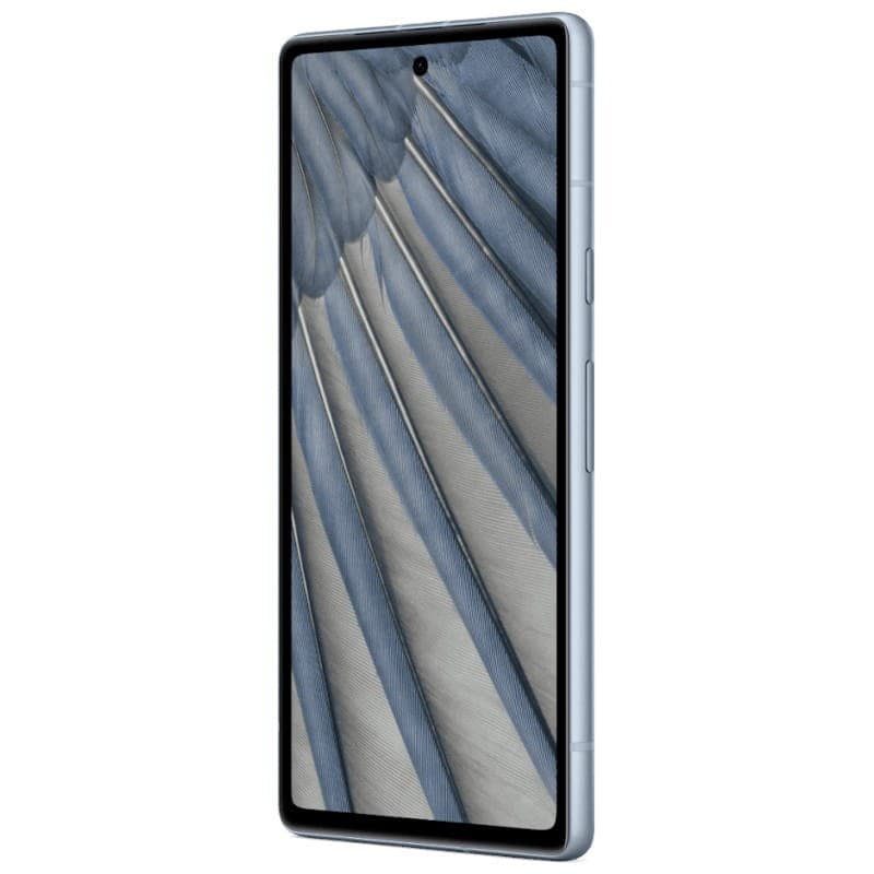 Google Pixel 7a 5G 8GB/128GB Bleu Clair Reconditionné - État Excellent - vue en angle avec écran allumé