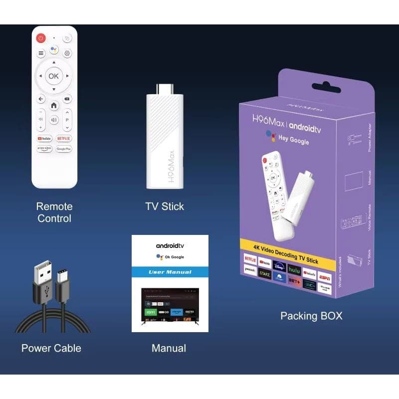 Conteúdo da caixa de H96 MAX H313 Mini 2GB/16GB Android 14 - Android TV Stick