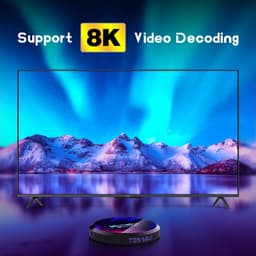 H96 MAX RK3528 4GB/64GB Android 13 Preto – Android TV, box circular com display LED frontal, logotipo colorido e destaque para decodificação 8K na tela