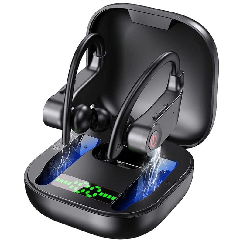 HBQ Q62-7 - Auriculares deportivos con gancho Bluetooth Negro