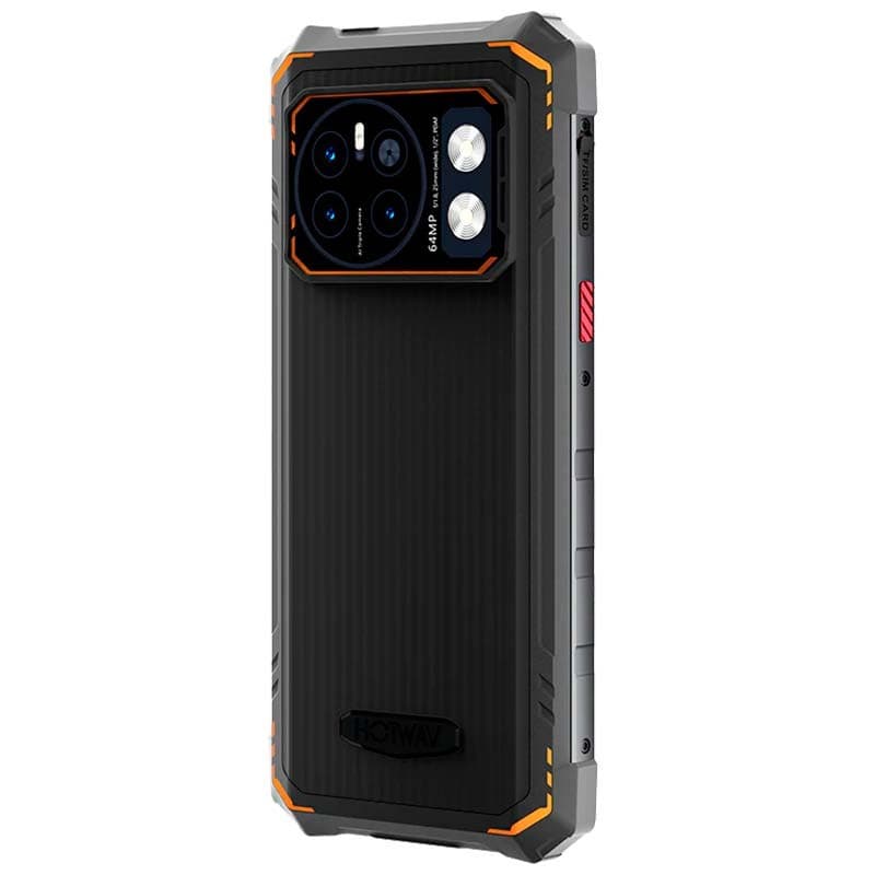 Vista traseira e lateral do telefone móvel Hotwav Cyber 13 Pro 12GB/256GB Laranja