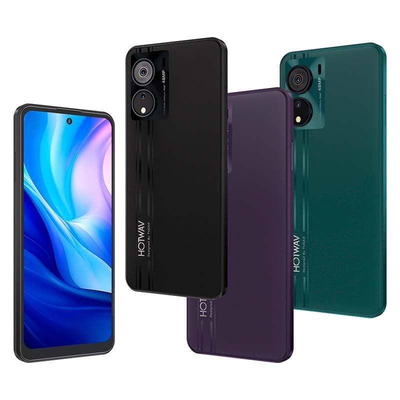 Hotwav Note 12 EF 4GB/128GB Roxo - vista frontal, traseira e lateral