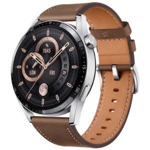 Huawei Watch GT 3 46 mm Argent/Bracelet Marron Édition Classique - Montre Intelligente