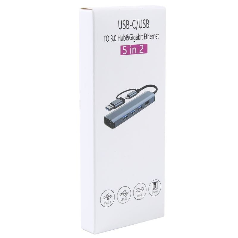 Hub USB BYL-2208 5 en 2 USB 3.0+Tipo-C/RJ45 (Gigabit)+USB 3.0+2.0 Gris - Ítem3